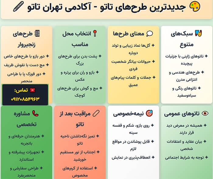 جدیدترین طرح های تاتو 1404 در آکادمی تهران تاتو